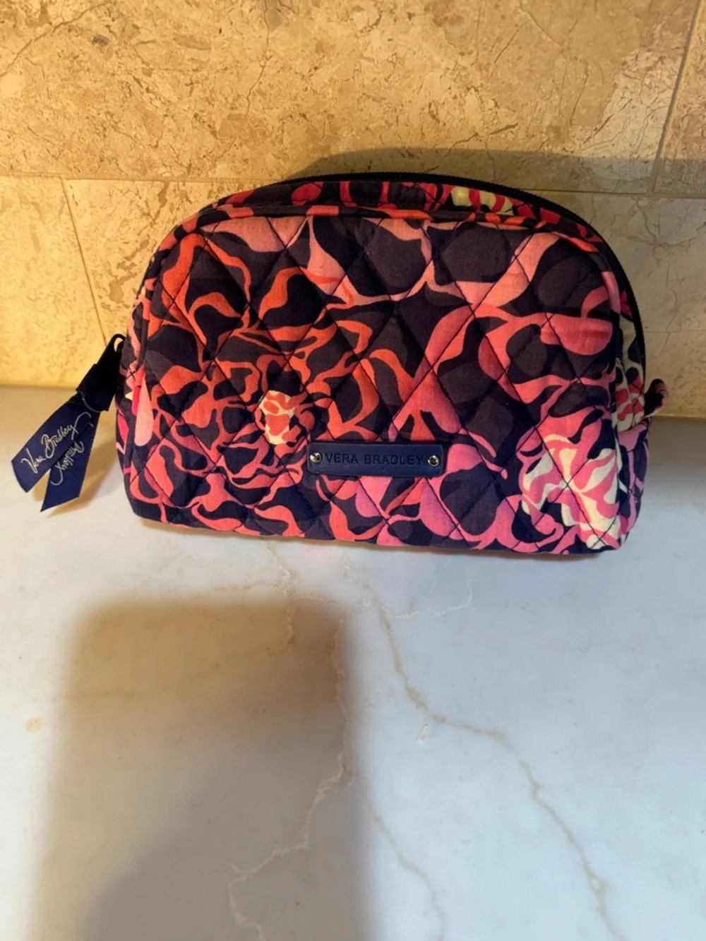 Vera Bradley Pink Navy Floral Quilted Cosmetic Pouch Duo